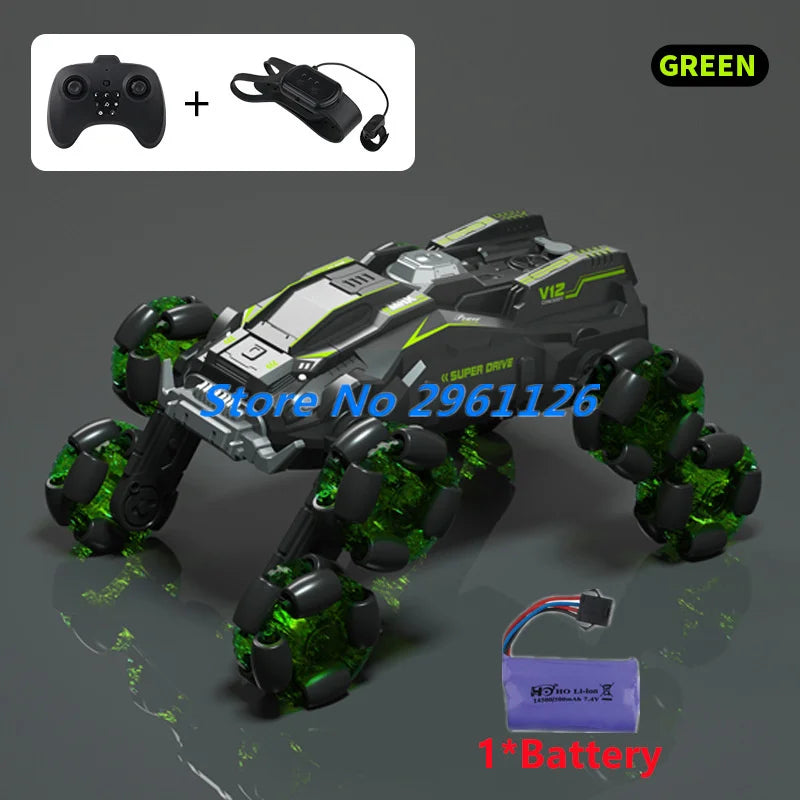 8 Wheels Watch Gesture Sensing Dual Remote Control Stunt Car 2.4G 360° Rotation Smart Programming One Key Spray RC Stunt Car Toy