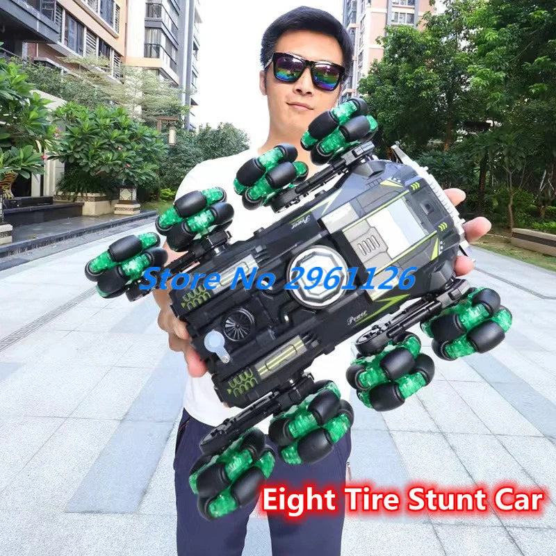 8 Wheels Watch Gesture Sensing Dual Remote Control Stunt Car 2.4G 360° Rotation Smart Programming One Key Spray RC Stunt Car Toy