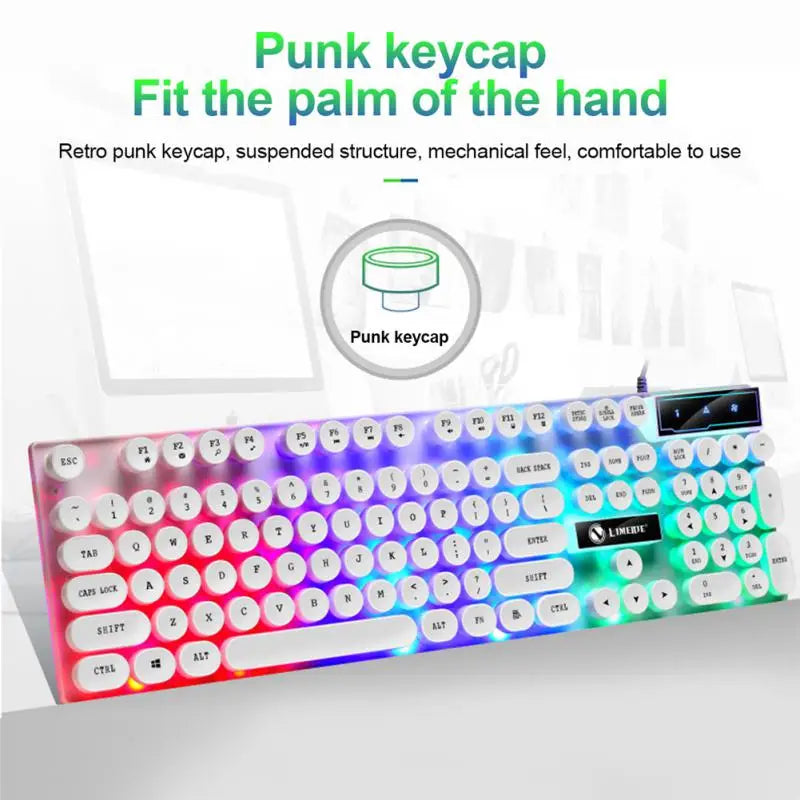 Gtx300 Keyboard and Mouse Set Punk Retro Simulation Mechanical Keyboards Backlit USB Wired 104 keys Suspension Gaming Keypad Set