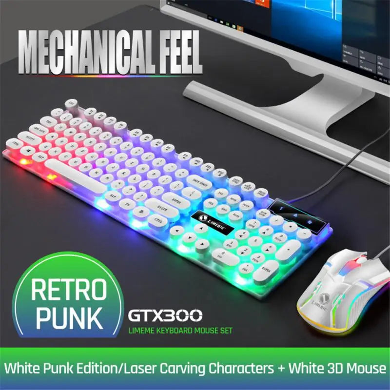 Gtx300 Keyboard and Mouse Set Punk Retro Simulation Mechanical Keyboards Backlit USB Wired 104 keys Suspension Gaming Keypad Set