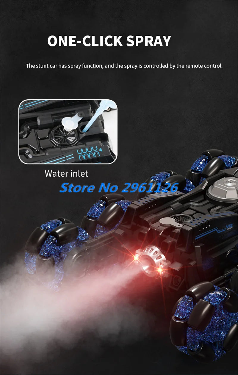 8 Wheels Watch Gesture Sensing Dual Remote Control Stunt Car 2.4G 360° Rotation Smart Programming One Key Spray RC Stunt Car Toy