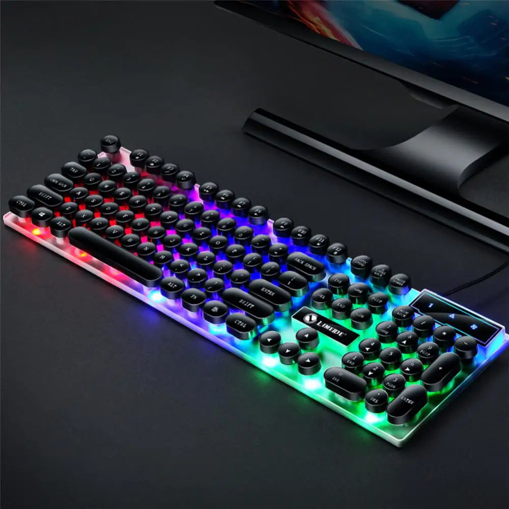 Gtx300 Keyboard and Mouse Set Punk Retro Simulation Mechanical Keyboards Backlit USB Wired 104 keys Suspension Gaming Keypad Set