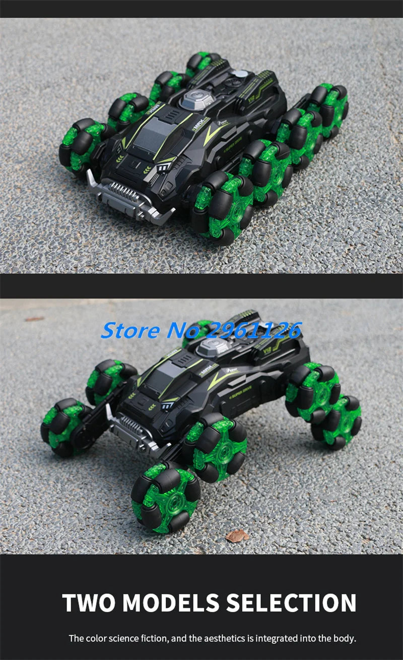 8 Wheels Watch Gesture Sensing Dual Remote Control Stunt Car 2.4G 360° Rotation Smart Programming One Key Spray RC Stunt Car Toy