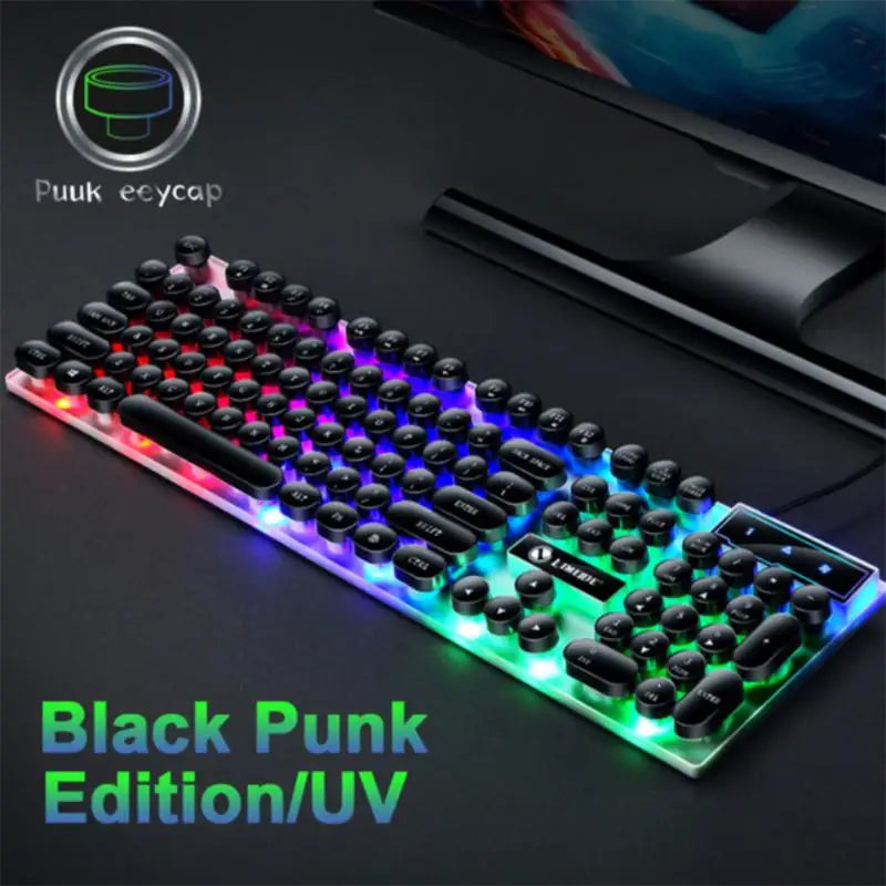 Gtx300 Keyboard and Mouse Set Punk Retro Simulation Mechanical Keyboards Backlit USB Wired 104 keys Suspension Gaming Keypad Set