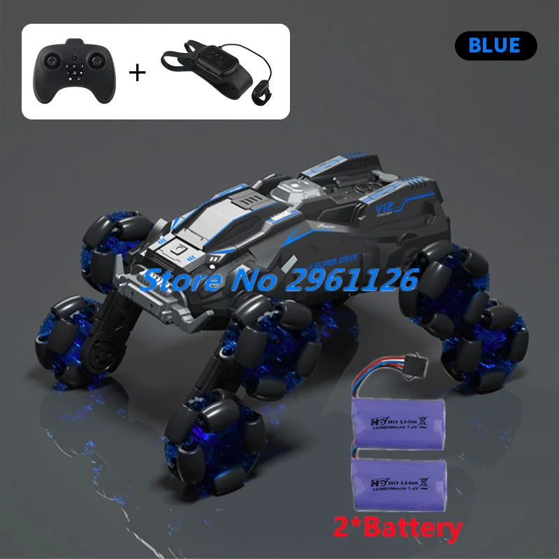 8 Wheels Watch Gesture Sensing Dual Remote Control Stunt Car 2.4G 360° Rotation Smart Programming One Key Spray RC Stunt Car Toy