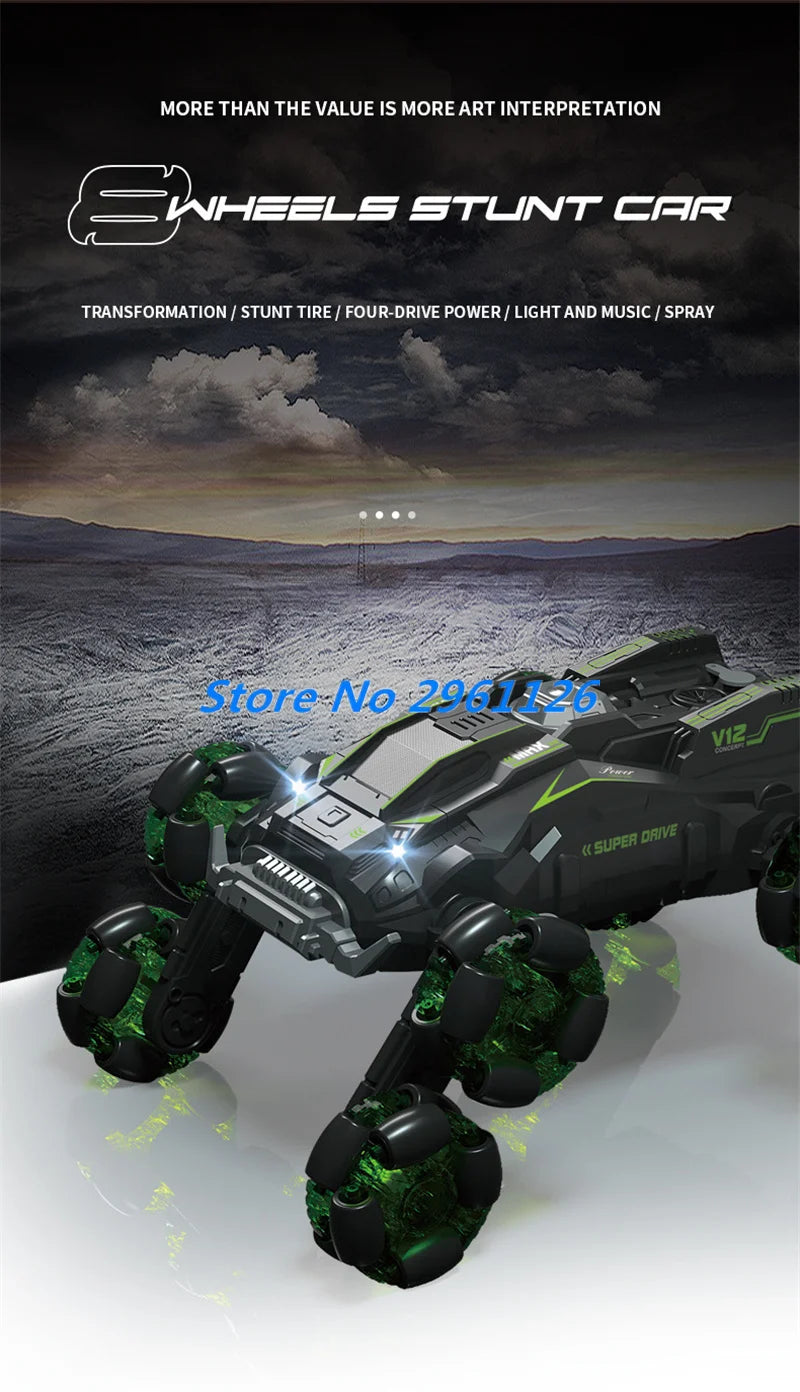 8 Wheels Watch Gesture Sensing Dual Remote Control Stunt Car 2.4G 360° Rotation Smart Programming One Key Spray RC Stunt Car Toy