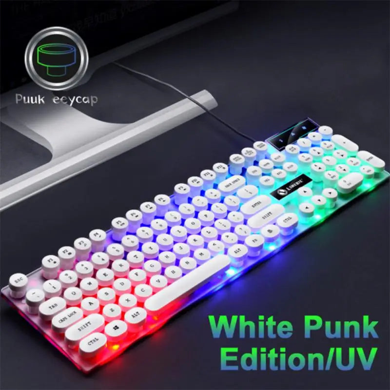 Gtx300 Keyboard and Mouse Set Punk Retro Simulation Mechanical Keyboards Backlit USB Wired 104 keys Suspension Gaming Keypad Set