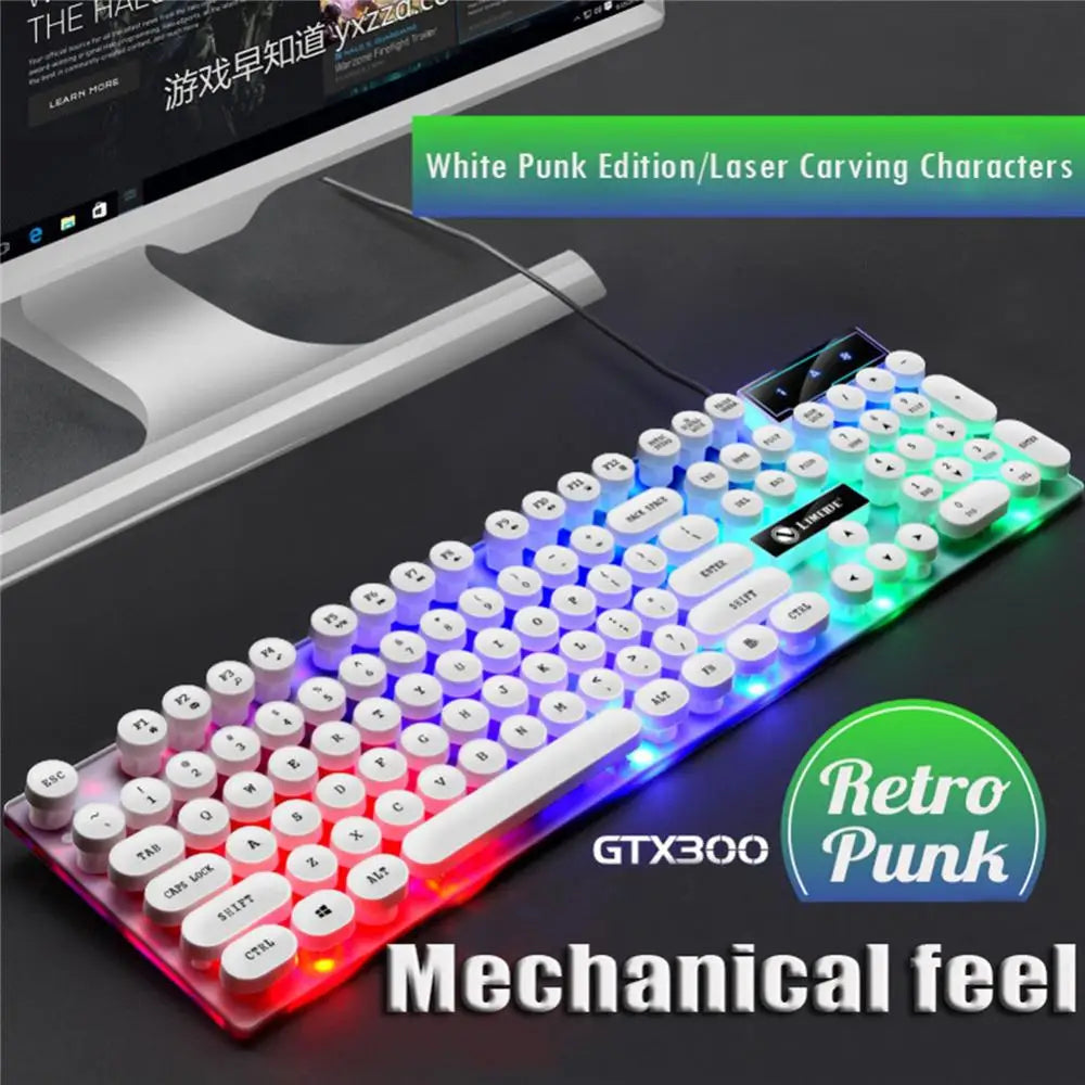 Gtx300 Keyboard and Mouse Set Punk Retro Simulation Mechanical Keyboards Backlit USB Wired 104 keys Suspension Gaming Keypad Set