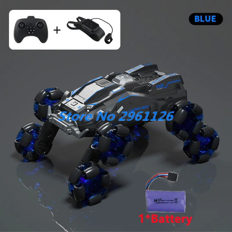 8 Wheels Watch Gesture Sensing Dual Remote Control Stunt Car 2.4G 360° Rotation Smart Programming One Key Spray RC Stunt Car Toy